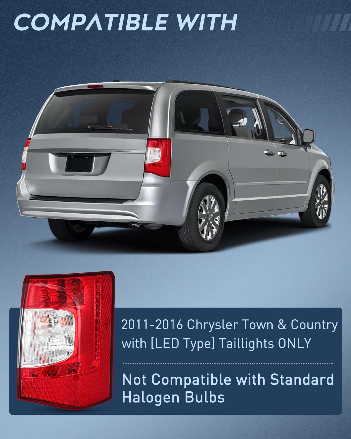 Taillight Assembly Compatible with 2011 2012 2013 2014 2015 2016 Chrysler Town & Country with LED Type Taillights Only Rear Lamp OE Style Passenger Side