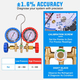 A/C Manifold Gauge Set Fits for R134a R12 R22 R502 3-Way Auto HVAC Diagnostic Gauges Refrigerant Recharge kit with Adjustable Couplers 5FT Hoses Universal Can Tap