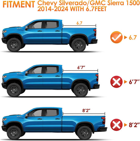 Soft Tri-fold Truck Bed Tonneau Cover Compatible with Chevy Silverado 1500/GMC Sierra 1500 2014 2015 2016 2017 2018 2019 2020 2021 2022 2023 2024 2025, 6.7ft