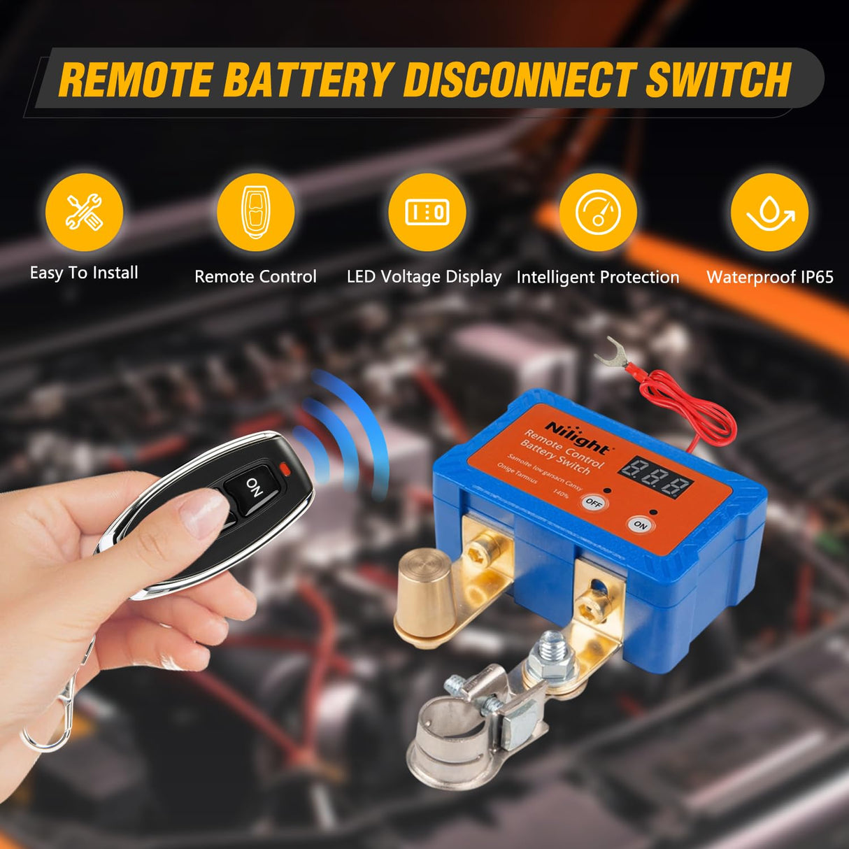 140A Remote Battery Disconnect Switch 12V 24V Car Smart Anti-Theft Kill Switches Upgrade Prevent Power Drain Wireless Remote Control Relay Fobs Voltmeter Display for Auto Cars Truck RV Boat