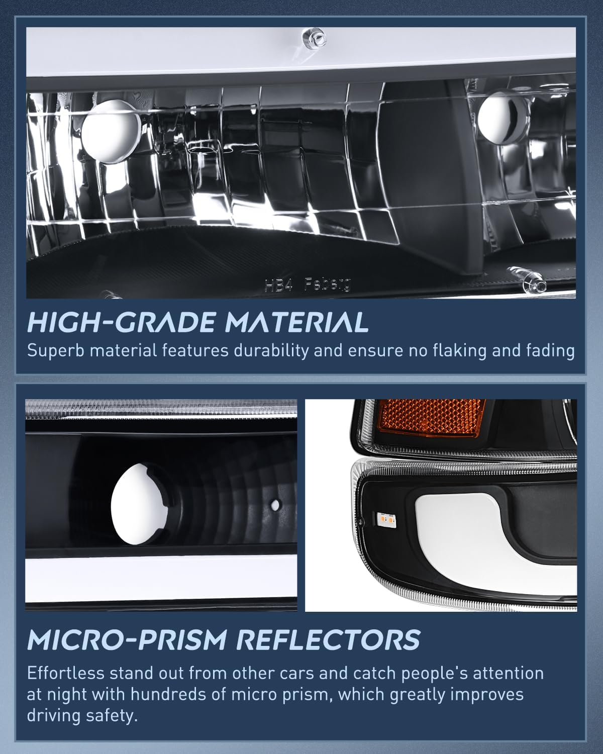 LED DRL Headlight Assembly for 1999 2000 2001 2002 Chevy Silverado 1500 1500HD 2500 2500HD 3500 Chevrolet Tahoe Suburban Replacement Headlamp Clean Lens Black Housing Amber Bumper Lights Set