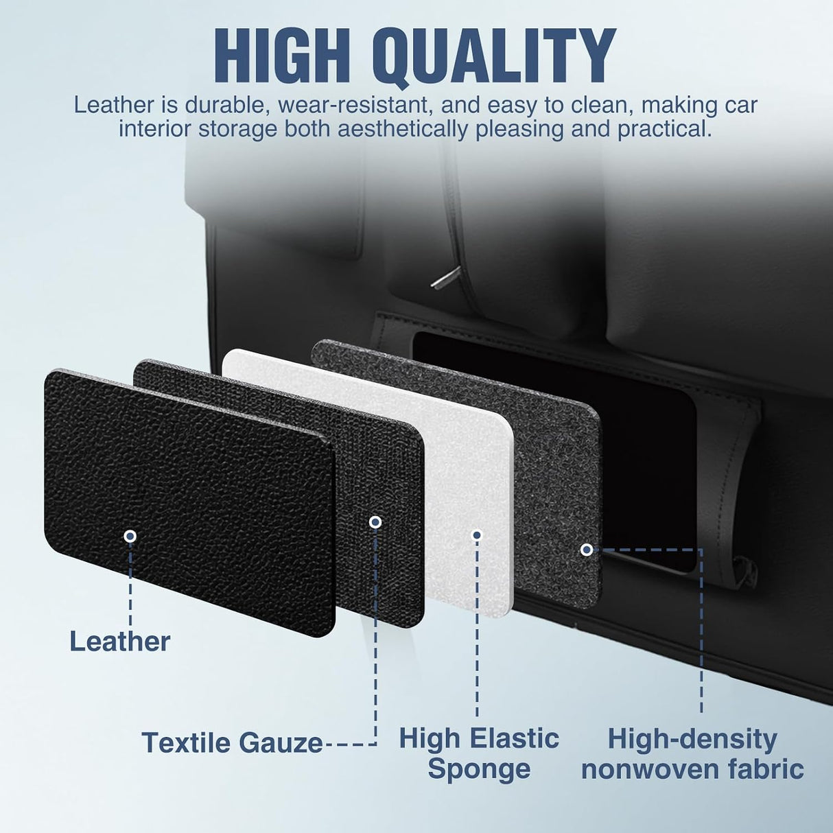 Car Seatback Organizer 2PCS Black PU Leather Universal | Foldable Tray Tablet Holder Tissue Box Removable Bucket Waterproof Storage Bag for Cars Vans SUVs MPVs Pickup Trucks