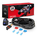 16AWG Spot Lights Wiring Harness Kit with Pulse Power Plug | Connector 12V On Off 5Pin Rocker Switch Relay Fuse for Polaris RZR General Ranger Pulse Bus bar - 2 Leads Blue
