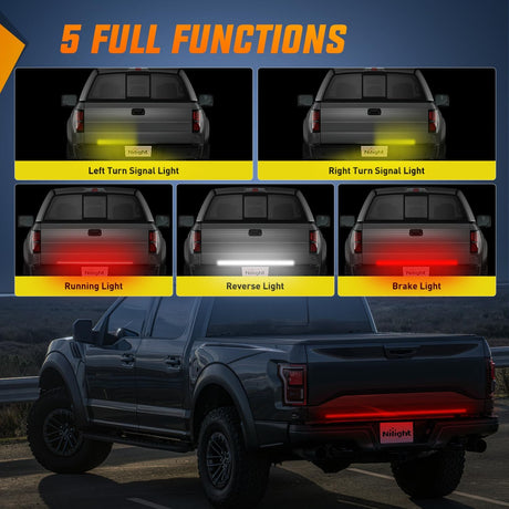 Truck Tailgate Light Strip 48 Inch Quad Row 528 LED Strip with Red Running Brake Lights White Reverse Lamp Amber Turn Signals Lights