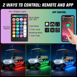 2PCS Golf Cart Underbody Lights Kit RGB Multi-Mode LED Neon Accent Lighting Lamp APP Remote Control Sound Active Music Sync IP67 Waterproof 12V-66V for EZGO Yamaha Club Car