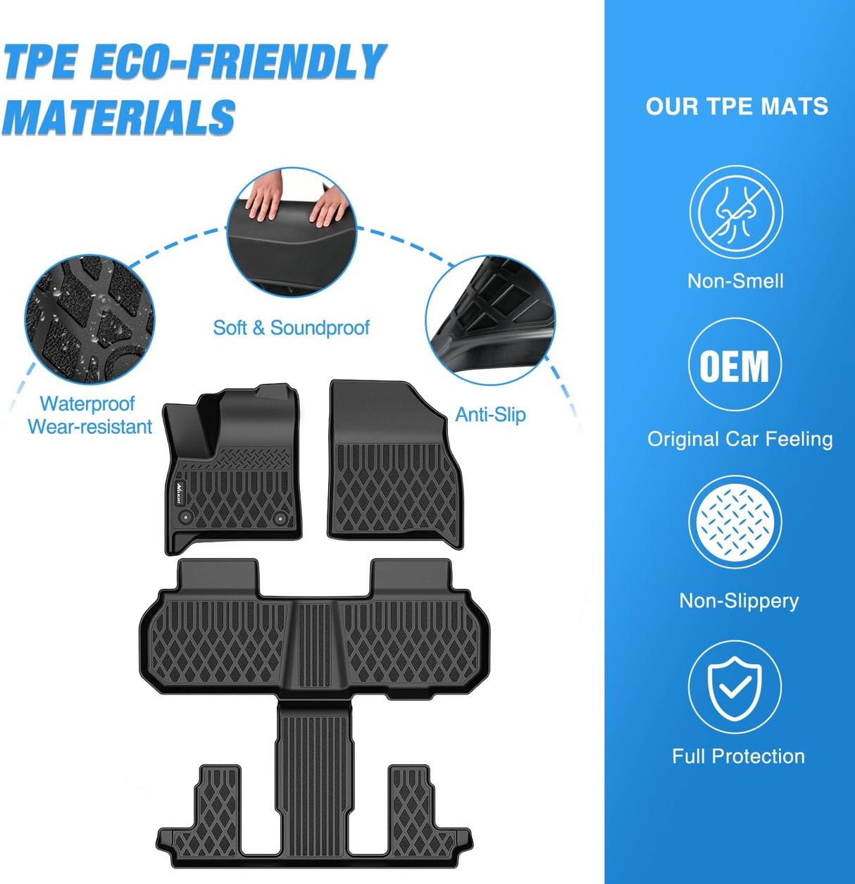 TPE Floor Mats for Chevy Traverse GMC Acadia 7 Seats 2024-2026 & Buick Enclave 7 Seats 2025 2026 All Weather Custom Fit Heavy Duty Floor Liners