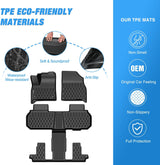 TPE Floor Mats for Chevy Traverse GMC Acadia 7 Seats 2024-2026 & Buick Enclave 7 Seats 2025 2026 All Weather Custom Fit Heavy Duty Floor Liners