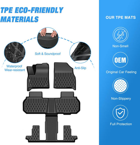 TPE Floor Mats for Chevy Traverse GMC Acadia 7 Seats 2024-2026 & Buick Enclave 7 Seats 2025 2026 All Weather Custom Fit Heavy Duty Floor Liners
