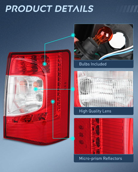 Taillight Assembly Compatible with 2011 2012 2013 2014 2015 2016 Chrysler Town & Country with LED Type Taillights Only Rear Lamp OE Style Passenger Side