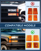 Headlight and Taillight Assembly Combo Compatible with 1994 1995 1996 1997 1998 Chevy Silverado Tahoe Suburban C10 C/K 1500 2500 3500 Tail Light Chrome Housing Amber Reflector Smoke Lens