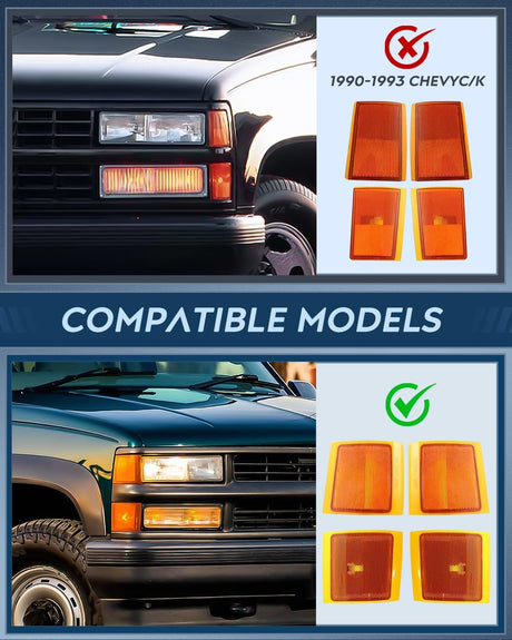 Headlight and Taillight Assembly Combo Compatible with 1994 1995 1996 1997 1998 Chevy Silverado Tahoe Suburban C10 C/K 1500 2500 3500 Tail Light Chrome Housing Amber Reflector Smoke Lens