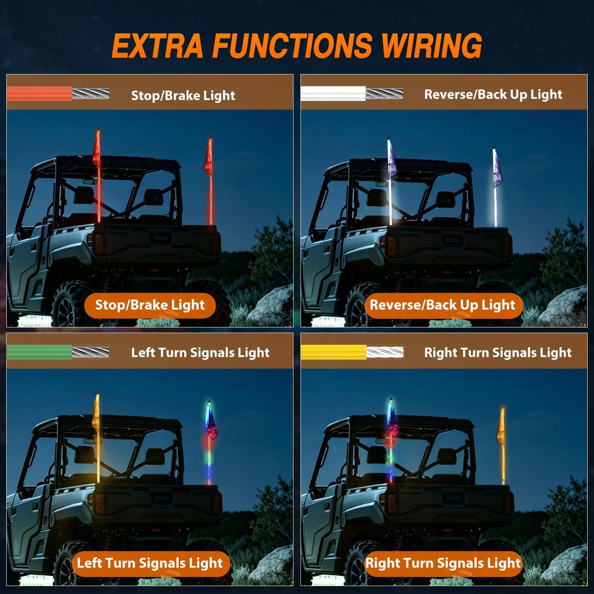 RGB LED Whip Light 2PCS 5FT Spiral Antenna Whips | APP and Remote Control with DIY Chasing Patterns Turn Signal Brake Reverse Functions and Spring Base for ATV UTV RZR and Jeep