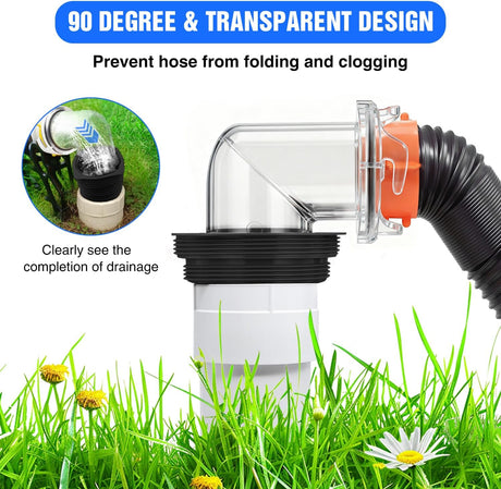 90 Degree RV Sewer Hose Fittings with 4-in-1 Adapter, Clear RV Sewer Hose Elbow Leak-Proof Connection & Odor-Tight Seal Fits 4 Sizes of Dump Station Inlets for Campers Travel Trailers, Black