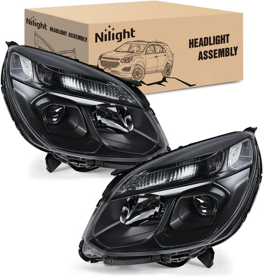 Headlight Assembly Compatible with 2016 2017 Chevy Equinox OE Style Projector Replacement Halogen Headlights Black Housing Clear Reflector Headlamp Passenger and Driver Side
