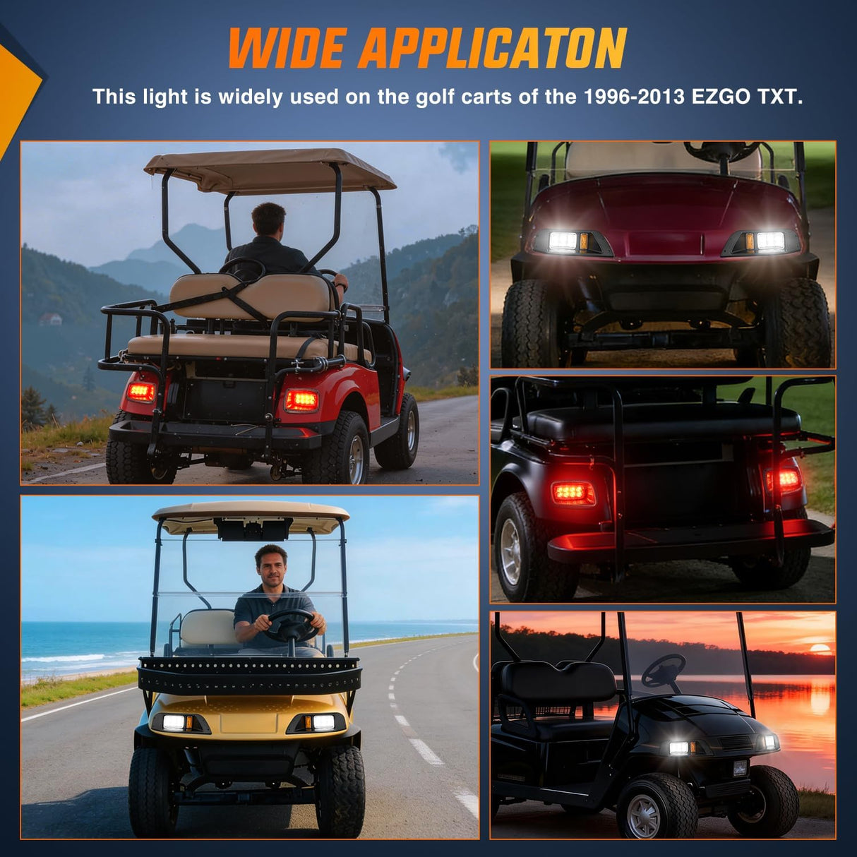 Golf Cart LED Light Kit 12V Stop Brake Turn Signal EZGO TXT | Headlight Taillight Horn Waterproof Plug and Play Complete Upgrade Kit for 1996-2013 EZGO TXT Electric Carts