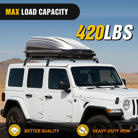 420LBS Roof Rack Cross Bars Compatible with Jeep Wrangler JK JKU 2007-2018 JL JLU 2018-2026 Gladiator JT 2020-2026 Hardtop Models, Adjustable Iron Crossbars for Cargo Carrier Luggage Box Tent