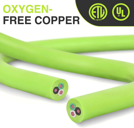 50FT 30Amp Generator Extension Cord 125V Heavy Duty 10/3 Gauge Pure Copper STW Wire UL ETL Listed 4 Prong L14-30P L14-30R Weatherproof Suit for Camper Outdoor Use Bright Green