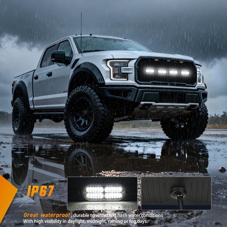 4PCS 24LED Emergency Strobe lights 12V 24V White Surface Mount Grille Hazard Safety Warning Light Sync Feature Side Flashing Marker Flash for Car Truck Campers