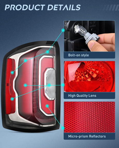 Taillight Assembly Compatible with 2016 2017 2018 GMC Sierra 1500 Tail Light with LED Type OE Style Rear Lamp Replacement Driver Side