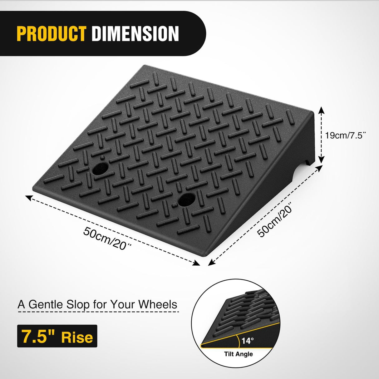 7.5 Inch 7000lbs Load Capacity Rise Height Heavy Duty Rubber Curb Ramp (Pair) Nilight