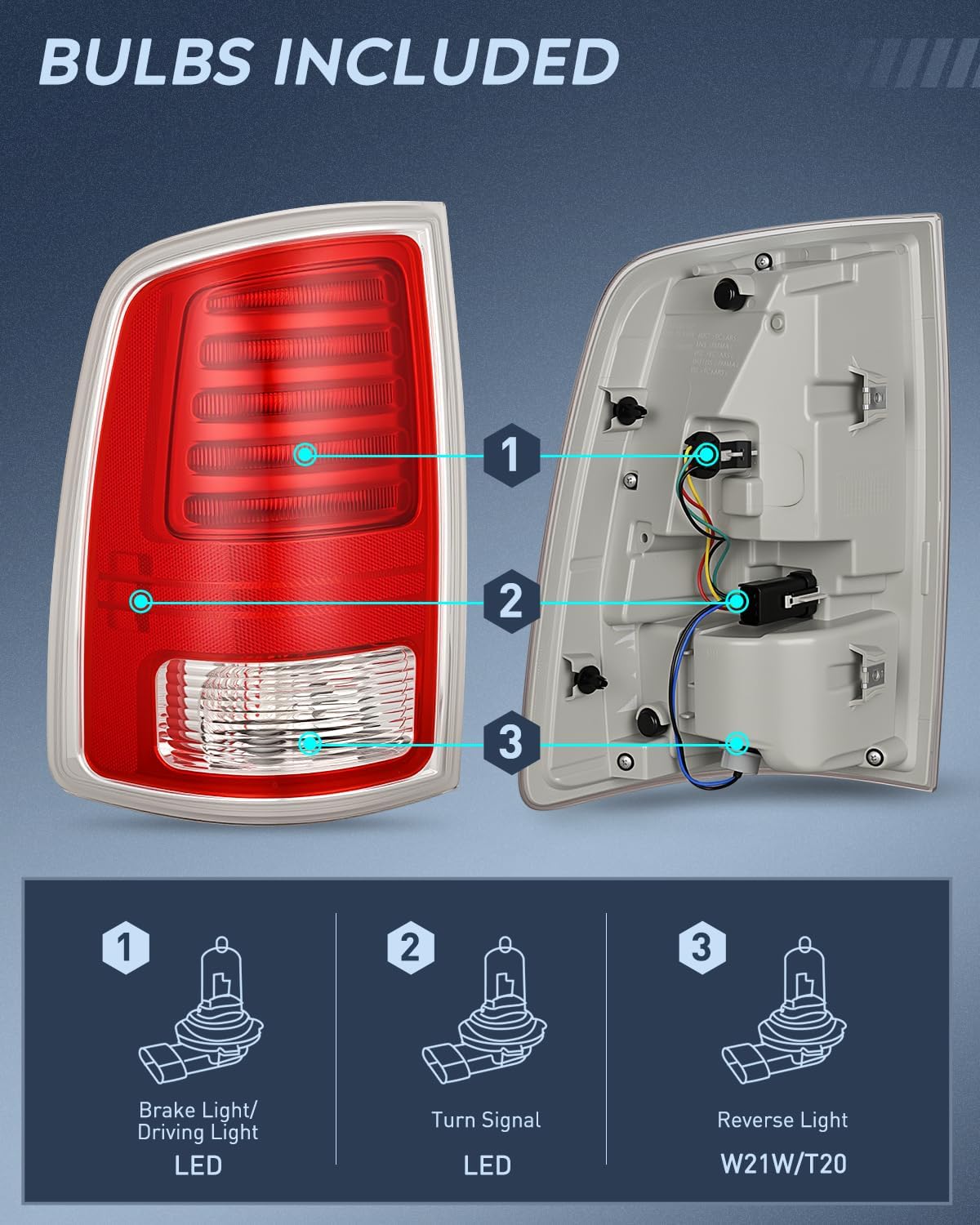 Taillight Assembly Compatible with 2013 2014 2015 2016 2017 2018 Dodge Ram 1500 2014-2018 Ram 2500 3500 LED Style Driver Side and Passenger Side Rear Tail Light with Bulbs