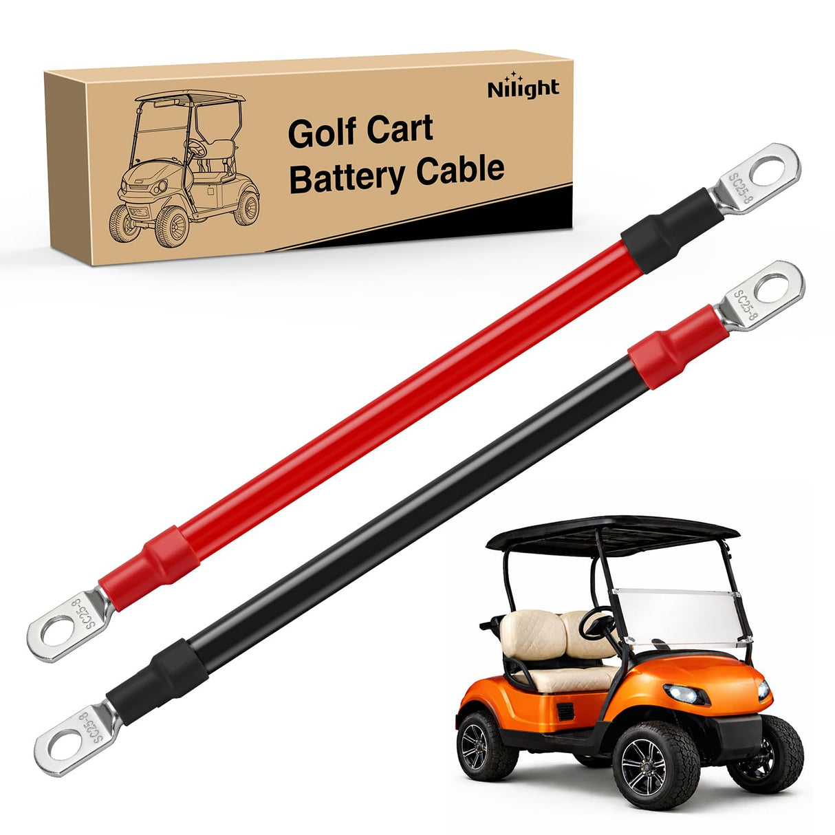 2PCS 4 AWG 12 Inch Golf Cart Battery Cable Kit Pure Copper for EZGO TXT | Heavy Duty Pure Copper AC/DC Wire Kits with Tinned Copper Lugs for 36V/48V EZGO TXT 1994-up