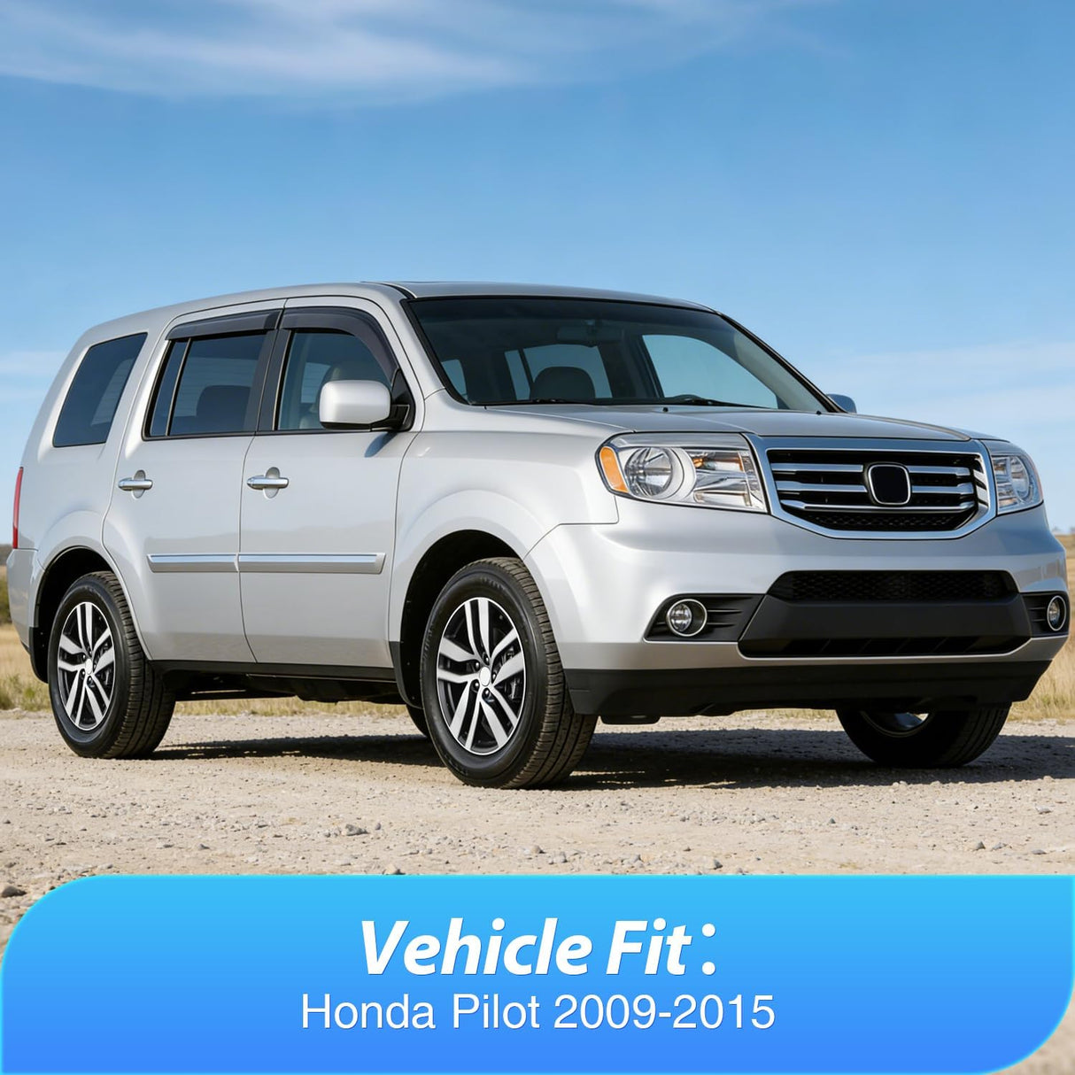 Outside-Mount Window Rain Guards for Honda Pilot 2009-2015, 4PCS | Tape on Window Visors Helps Vent Fresh Air in Rainy Weather, Honda Pilot 2009 2010 2011 2012 2013 2014 2015, Smoke Tinted