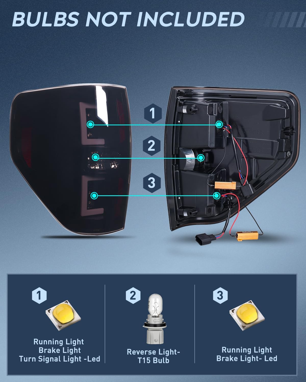 Taillight Assembly Compatible with 2009 2010 2011 2012 2013 2014 Ford F150 Incandescent Type Styleside Upgrade LED Tube tail lights; Rear Brake Lamps Smoked Lens