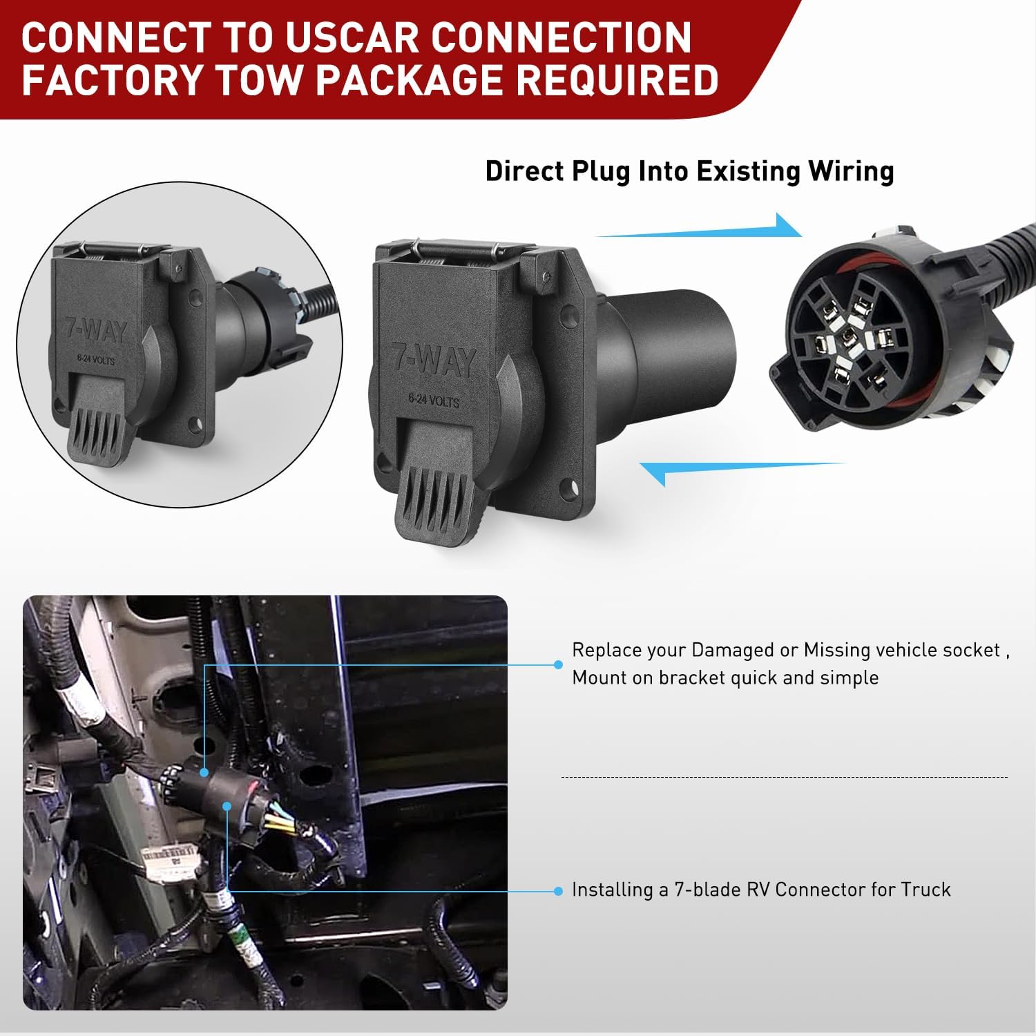 USCAR To 7Pin Trailer Connector Adapter Plug Nilight
