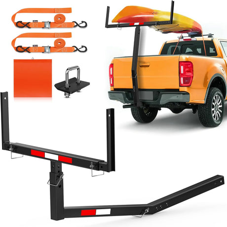 Truck Bed Extender w/Straps & Receiver Tightener & Flag, Fits 2-inch Hitch Receiver, 2-in 1 Pickup Hitch Mount Truck Bed Extension for Rack, SUV, Lumber, Ladder, Canoe, Boat, Kayak, Pipes