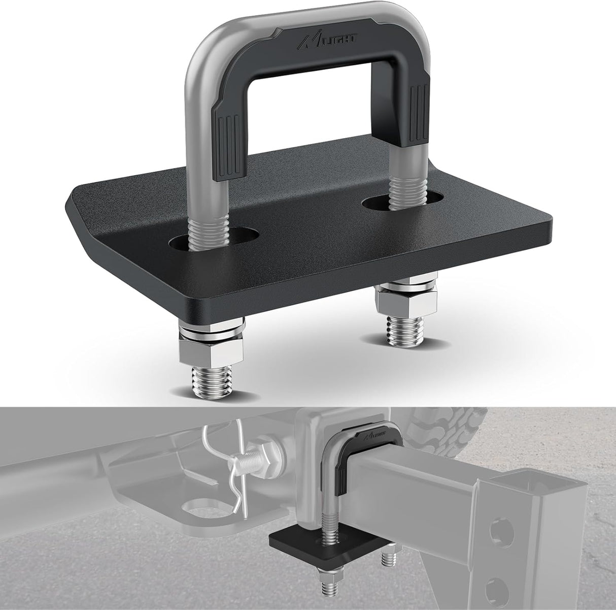 Trailer Hitch Tightener for 2 Inch Trailers Hitches Mount Anti Rattle Heavy Duty Steel with Rubber Cover Gray U Bolt Matte Black Plate Electrophoresis Anti-Rust Triple Protective
