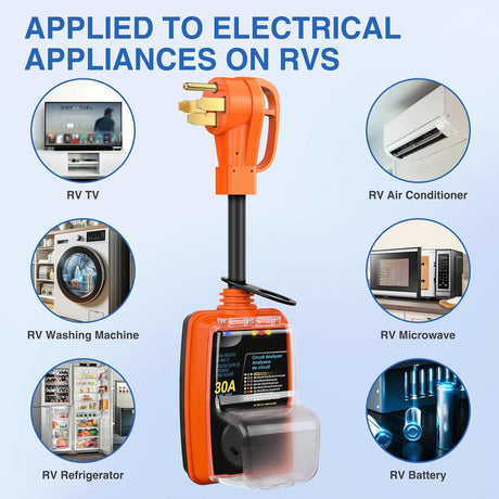 50 to 30 Amp RV Surge Protector Power Adapter 4200 Joules Voltage Monitor 14-50P to TT-30R Converter 125V/3750W Waterproof Circuit Analyzer with Extension Cord for Camper Travel Trailer