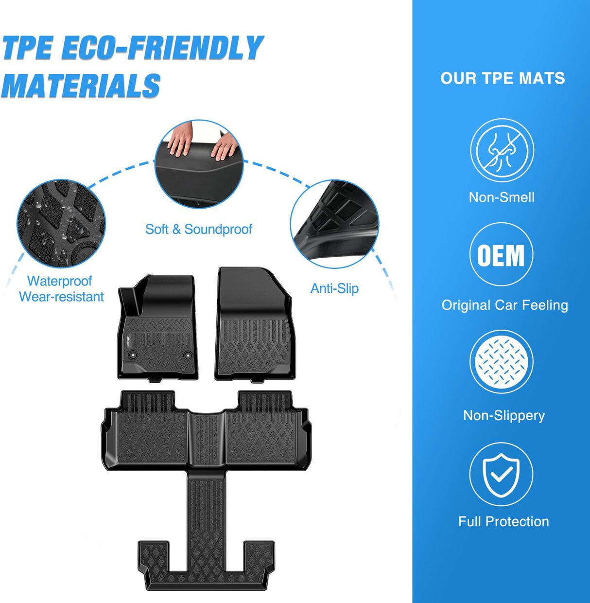 TPE Floor Mats for GMC Acadia Bucket Seats 2017 2018 2019 2020 2021 2022 All Weather Custom Fit Heavy Duty Floor Liners