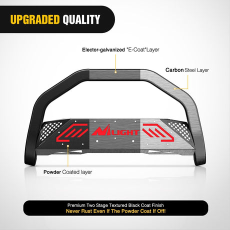 Bull Bar&License Plate Hole with LED Light Bar Compatible with Ford Ranger 2019 2020 2021 2022 2023 2024 2025 2026 Truck Brush Guard, Front Bumper Push Bar w/Grille Skid Plate Light Mount