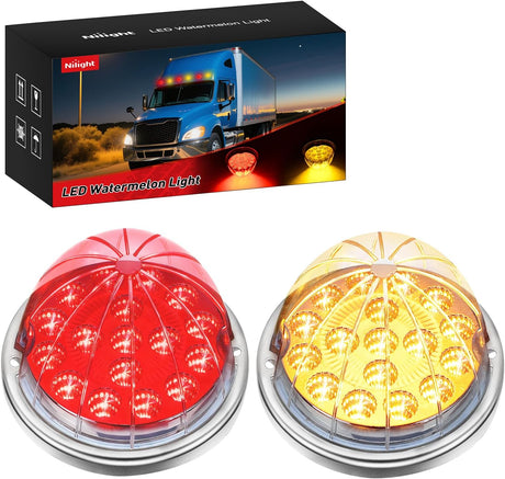 Watermelon Light 17 LED Dual Color 2PCS Stainless Steel Bezel Red to Amber Side Marker Clearance Turn Signal Lights 4 Plug IP68 Waterproof for Trailer Truck Pickup Camper RV ATV UTV Boat