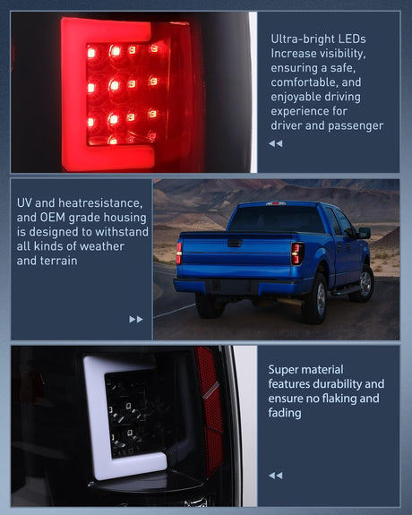 Taillight Assembly Compatible with 2009 2010 2011 2012 2013 2014 Ford F150 Incandescent Type Styleside Upgrade LED Tube tail lights; Rear Brake Lamps
