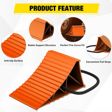 Wheel Chocks, Heavy Duty Wheel Stopper for Car, Truck, RV, Trailer, Caravan, Motorcycle, 8.7 Inch x 4.8 Inch x 4.2 Inch, 2-Pack(Orange)
