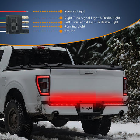 Truck Tailgate Light Strip 60 Inch Quad Row 648 LED Strip with Red Running Brake Lights White Reverse Lamp Amber Turn Signals