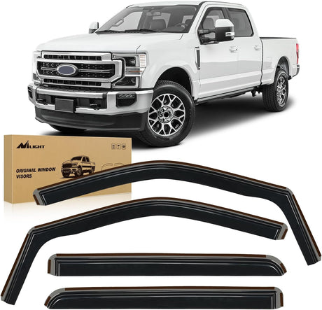 in-Channel Window Visors for Ford F250 F350 F450 F550 Super Duty Crew Cab 2017–2022, Inside Mount Rain Guards, Smoke Tinted Window Deflectors, Wind & Rain Protection, 4PCS