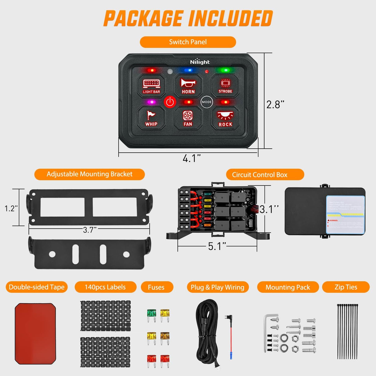 6 Gang Switch Panel Red Circuit Control Relay System with Fuse Wiring Harness Toggle Momentary Strobe Flash Modes Automatic Dimmable ON Off Pod 12V 24V for Car Truck Camper SUV