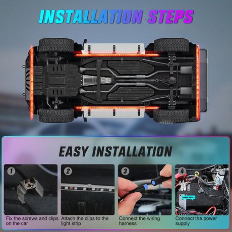 4Pcs Aluminum Underglow Neon Accent Strip Lights 396 LEDs RGB Door Assist Multi Color DIY Sound Active Function Music Mode with APP and Remote Control Underbody Light Strips for Car Truck RV