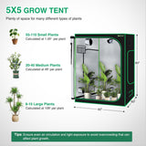 5x5 Grow Tent 60 Inchx60 Inchx80 Inch High Reflective Mylar Large Indoor Growing Tents 600D Oxford Cloth with Observation Window and Removable Floor Tray for Hydroponics Indoor Plants Fruit Flower Growing