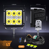 LED Pod Lights with Amber DRL 4 Inch 60 W Square 6487 LM Super Spot Light w/ 16 AWG Wiring Harness Kit for Auxiliary Offroad Driving LED Work Lights for Truck UTV ATV SUV 4x4 Jeep