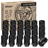 24PCS M14x1.5 Lug Nuts One-Piece Compatible with 2012-2024 RAM 1500 | for 2000-2024+ Suburban/Tahoe/Yukon/Escalade 1999-2025 Silverado/Sierra 1500 Solid Black Steel OEM Factory Wheel Nut Replace