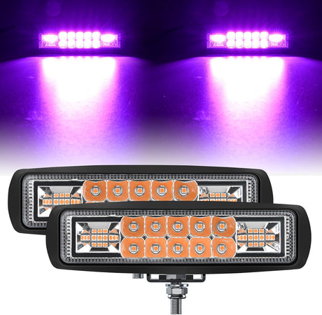 6 Inch Purple LED Light Pods 2 PCS 60W Flood Spot Combo Beam Off Road Driving Decoration Neon Hunting Lighting for 12V 24V ATV UTV Pickup Truck Tractor