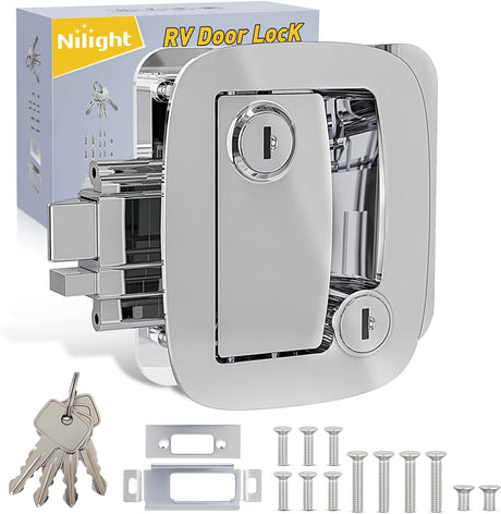 RV Door Lock Replacement with Paddle Deadbolt 100% Zinc Alloy Entry Locks Handle Latch 4 Keys Heavy Duty Enclosed Camping Locking Kit Fits RVs Campers Travel Trailers Horse Cargo Haulers