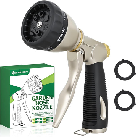 Garden Hose Nozzle, Water Hose Sprayer Nozzle Adjustable 7 Spray Patterns Heavy Duty Metal Water Nozzles for Hose Outdoor with Non-Slip Rubber Grip for Watering Plants Lawns Washing Cars Pets