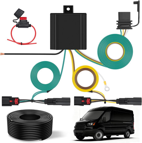 4 Pin Trailer Wiring Kit 56327 Vehicle Standard 4 Way Connector Custom for 2015 2016 2017 2018 2019 2020 2021 2022 2023 2024 Ford Transit-150, Transit-250, Transit-350, E-Transit Hitch