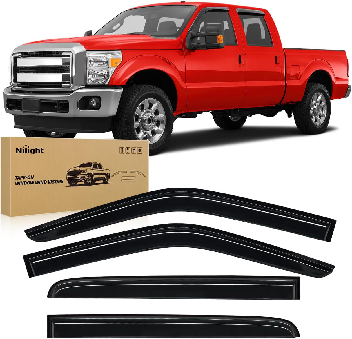 Tape-On Window Visors for Ford F250 Crew Cab 1999-2016, 4PCS | Fits 1999-2016 Ford F250 F350 F450 F550 Super Duty Crew Cab, Smoke Out-Channel Rain Guards for Long-Haul Driving