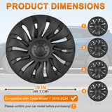 Wheel Cover Hubcaps 19 Inch for Tesla Model Y Accessories 2021 2022 2023 2024 Tesla Model Y Gemini 19 Inch Hub Caps Set of 4 Rim Protector Wheel Covers Replacement Uberturbine Style Matt Black